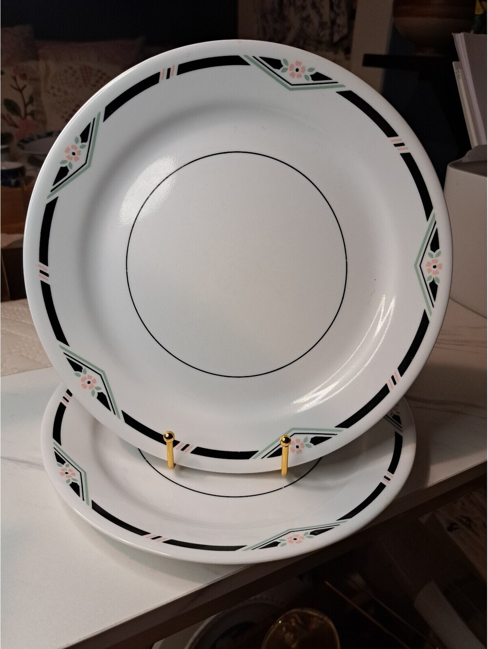Vintage Set of 2 Corning Corelle Zenith Pattern Art Deco Dinner Plates 10"